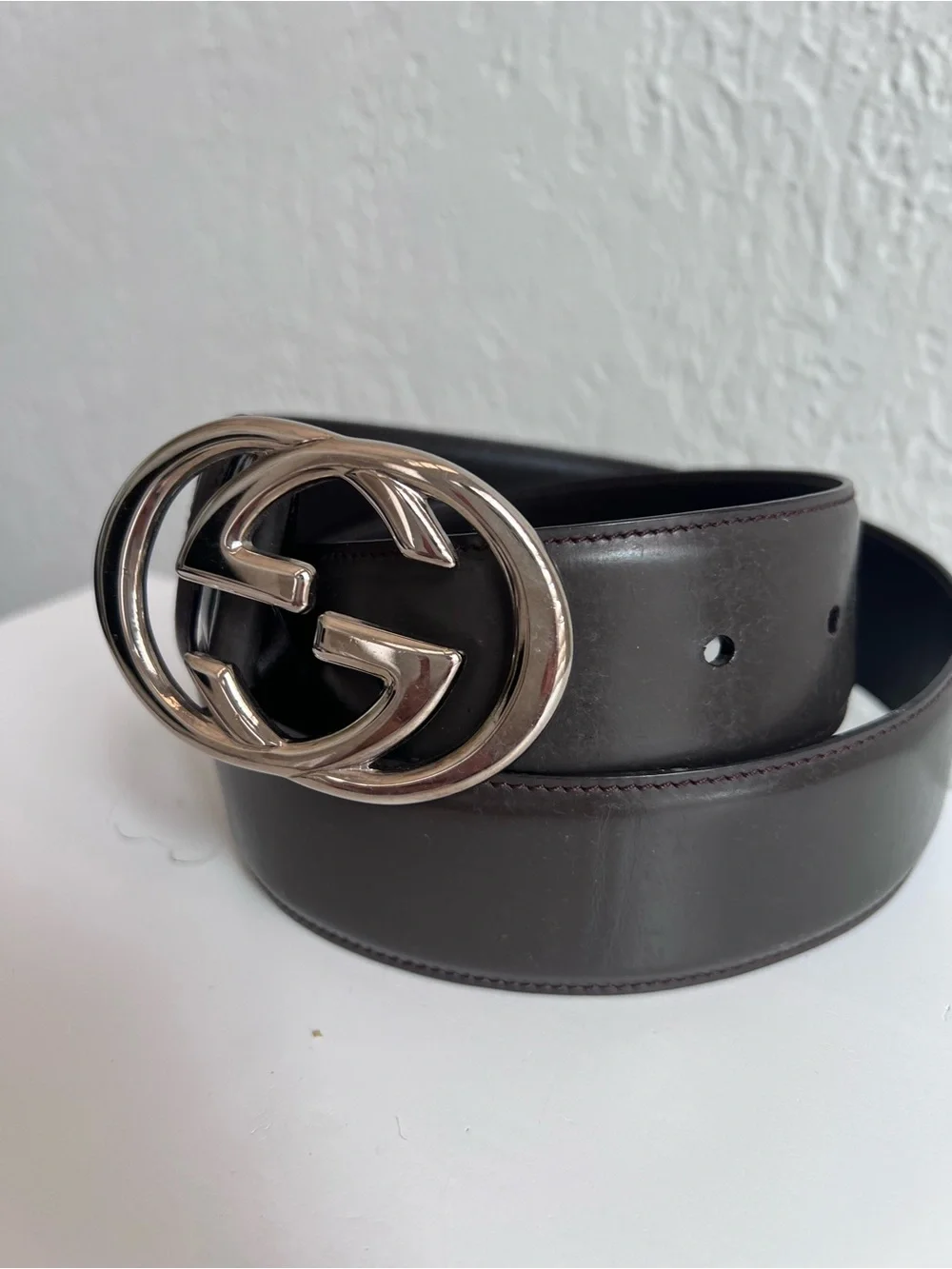 Brown Leather Belt Silver Buckle Size 80/32 Vintage Made in Italy
